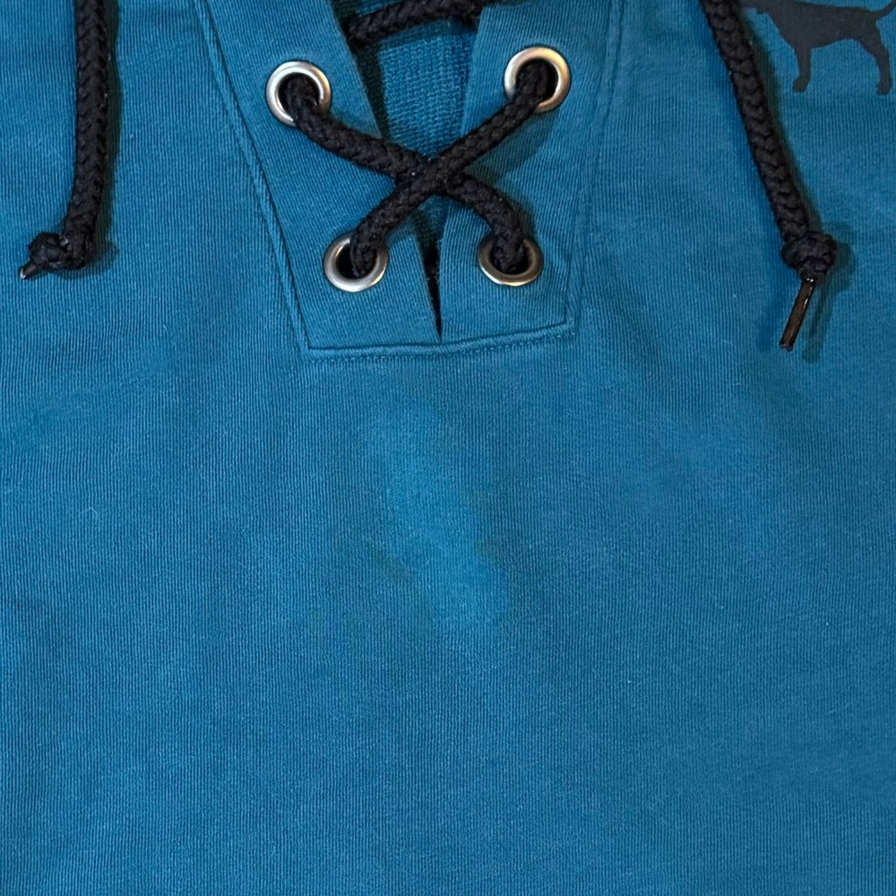 PINK VS Teal Lace Up Hooded Sweatshirt - Picture 4 of 13